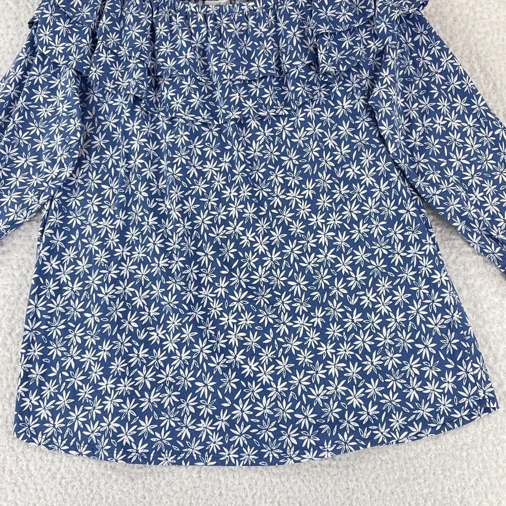 J. Jill Blue Floral Print Off the Shoulder Shirt‎ Womens Long Sleeve Size Large